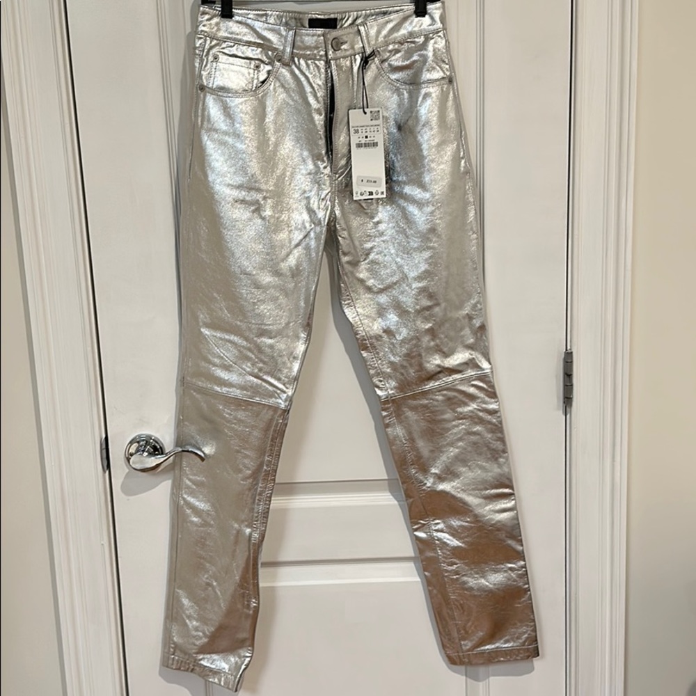 Genuine silver leather pants